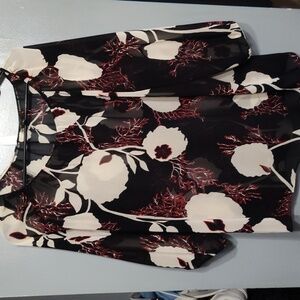 Talbots Woman Plus Size sm Sheer Cover Up Floral Black Blouse Shirt Top Business